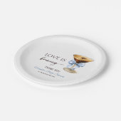 愛が育まれる青いコケティエボウのブライダルシャワー ペーパープレート (アングル)