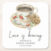 愛が育まれる コーヒー ブライダルシャワー スクエアペーパーコースター (正面)