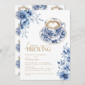 愛が育まれる チャイニーズ・ブルーの ブライダルシャワー 招待状 (正面/裏面)