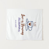 愛が育まれる ブラウン×ブルーのウェディングシャワー〈お名前追加可〉 タペストリー (正面(横))