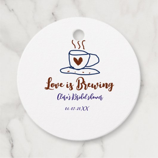 愛が育まれる ブラウン×ブルーのウェディングシャワー〈名前〉 フェイバータグ (正面)