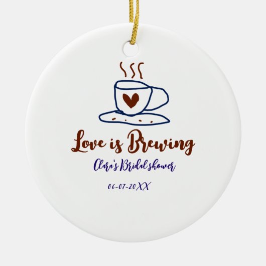 愛が育まれる ブラウン ブルー ブライダル シャワー 名前を入れて セラミックオーナメント (正面)