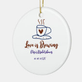 愛が育まれる ブラウン ブルー ブライダル シャワー 名前を入れて セラミックオーナメント (左)