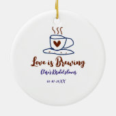 愛が育まれる ブラウン ブルー ブライダル シャワー 名前を入れて セラミックオーナメント (裏面)
