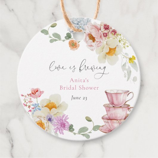 『愛が育まれる』ワイルドフラワーティーブライダルシャワー フェイバータグ (正面)