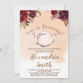 愛が育まれる | ワインレッドの茶葉 ブライダルシャワー 招待状 (正面)