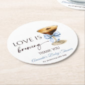 愛が育まれる 青いコケティエ ボウ ブライダルシャワー ラウンドペーパーコースター (アングル)