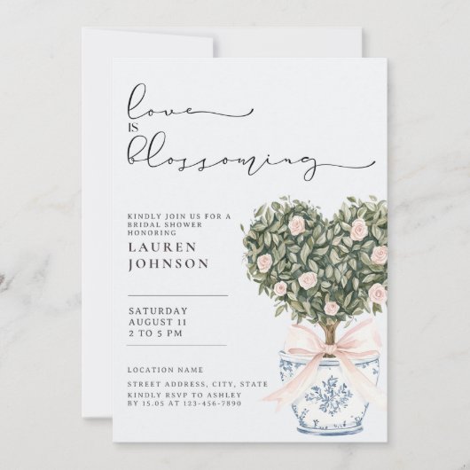 愛が花開くチャイノアイセリーピンクブライダルシャワー 招待状 (正面)
