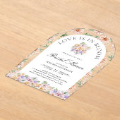 愛が花開く春の花のアーチ ブライダルシャワー アクリル招待状 (レイダウン)