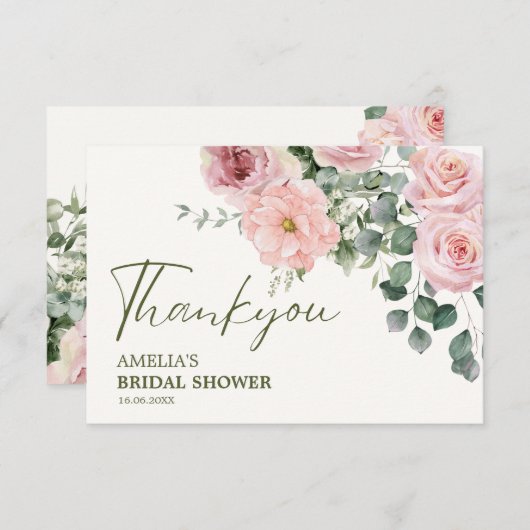 愛が花開く水彩花のブライダルシャワー サンキューカード (正面/裏面)