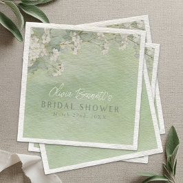 愛が花開く グリーン フラワーブライダルシャワーナプキン スタンダードカクテルナプキン