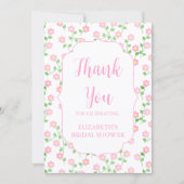 愛が花開く ピンクの花のブライダルシャワー サンキューカード (正面)