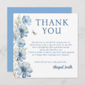 愛が花開く ブルー フラワーの ブライダル シャワー サンキューカード (正面/裏面)