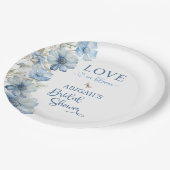 愛が花開く ブルー フラワーの ブライダル シャワー ペーパープレート (アングル)
