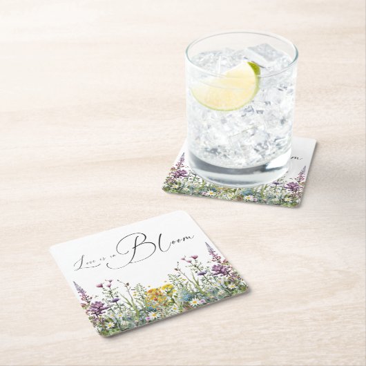 愛が花開く ワイルドフラワー ウェディングシャワーのお祝い スクエアペーパーコースター (インサイチュ)