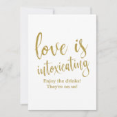 愛が酔いしれる ゴールド お手頃 ウェディングサイン 招待状 (正面)