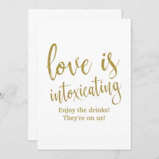愛が酔いしれる ゴールド お手頃 ウェディングサイン 招待状 (正面/裏面)