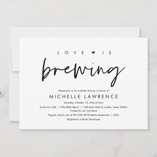 愛が醸造されている、アフタヌーンティーパーティーブライダルシャワー 招待状 (正面)