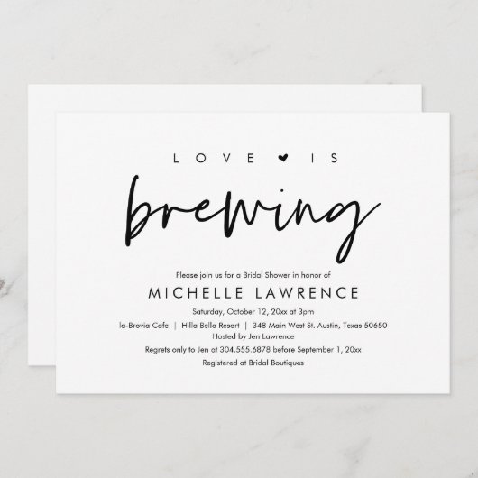 愛が醸造されている、アフタヌーンティーパーティーブライダルシャワー 招待状 (正面/裏面)