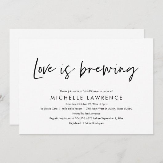 愛が醸造されている、アフタヌーンティーパーティーブライダルシャワー 招待状 (正面/裏面)