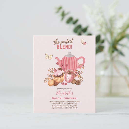 愛が醸造されている！茶パーティー誕生日シャワー招待状 (スタンド正面)