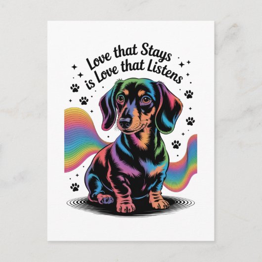 愛が長く続くのは、愛が耳を傾けるから ダックスフンド ポストカード (正面)