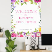 愛が開花フローラブライダルシャワーウェルカムサイン ポスター (ホームオフィス)