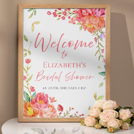 愛が開花フローラブライダルシャワーウェルカムサイン ポスター