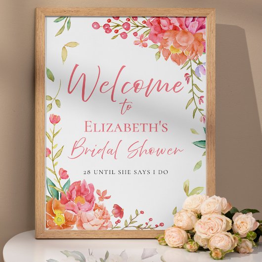 愛が開花フローラブライダルシャワーウェルカムサイン ポスター