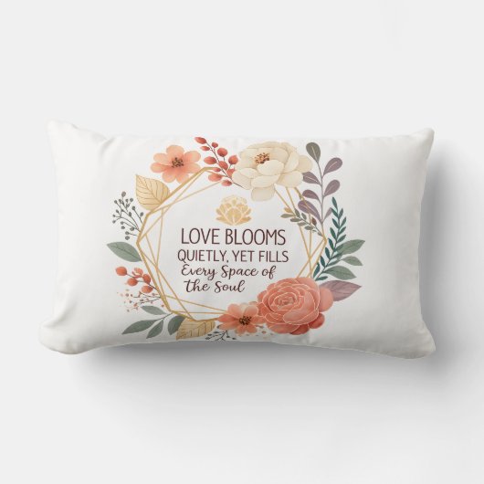 愛が静かに咲く - 花の名言 水彩画 ランバークッション (正面)