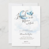 愛されたムーンブルー雲の飛行機男の赤ちゃんシャワー 招待状 (正面)