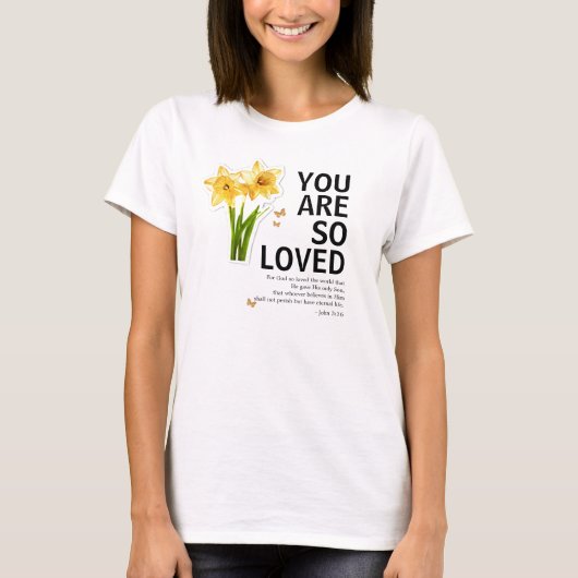 愛されているあなたへ フラワーキリスト教 Tシャツ (正面)