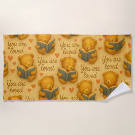 愛されている – 居心地の良いベア読のビーチタオル ビーチタオル