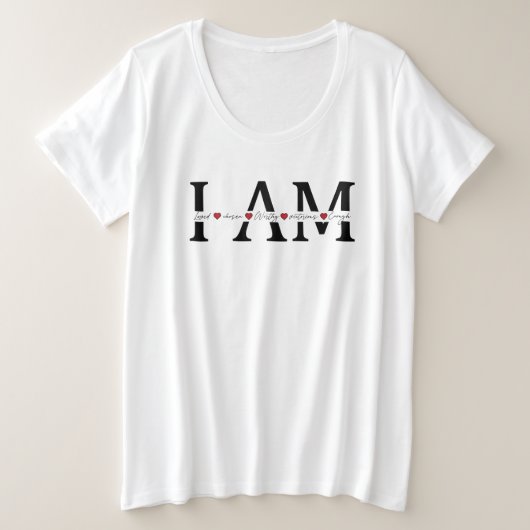 愛されている、私は選ばれた存在、価値がある、勝利者、十分である プラスサイズTシャツ (デザイン正面)