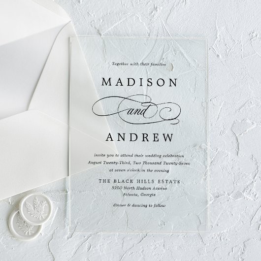 愛されるブラックカリグラフィー結婚式 アクリル招待状