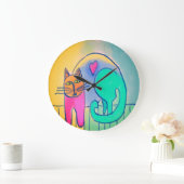 愛される猫の抽象芸術アート ラージ壁時計 (ホーム)