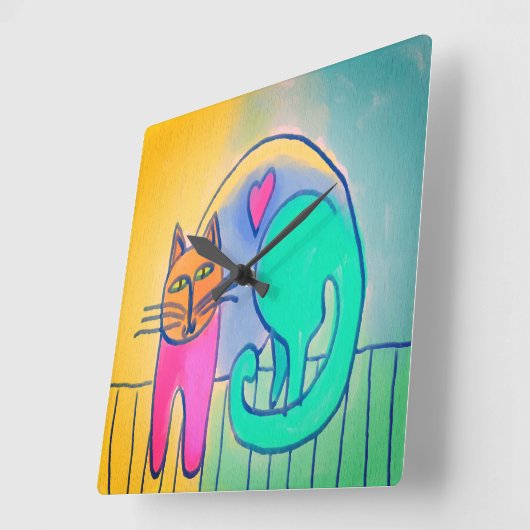 愛される猫抽象芸術アート大時計 スクエア壁時計 (傾斜)