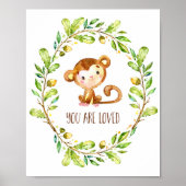 愛される甘い茶色の水色のサル ポスター (正面)