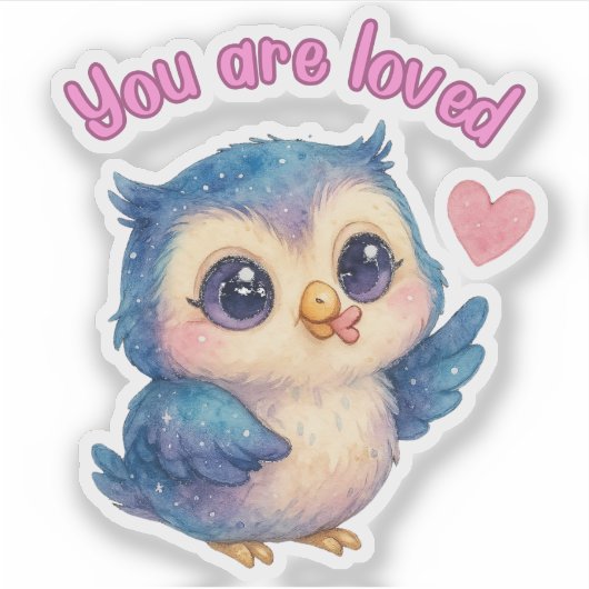 愛される – かわいいフクロウのダイカット確認 シール (正面)