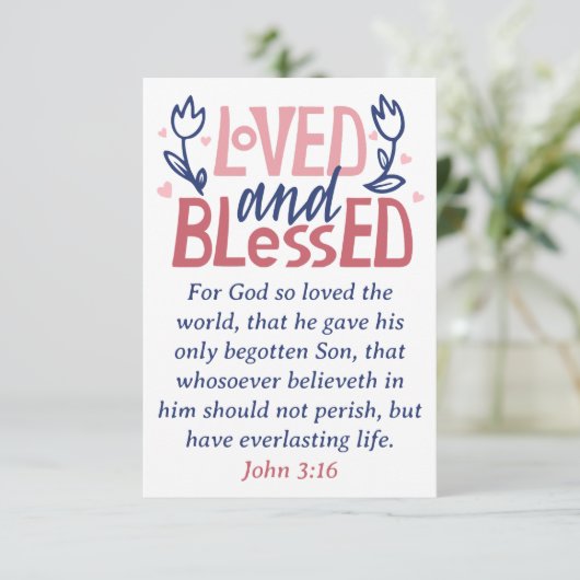 愛され、祝福されたKJV聖書の詩句を綴った福音メッセージカード 招待状 (スタンド正面)