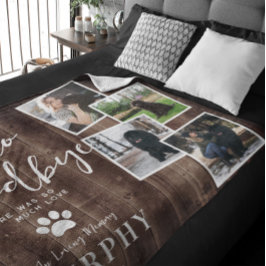 愛しいペットの思い出の写真入りRustic Paw Printsペットメモリアル フリースブランケット