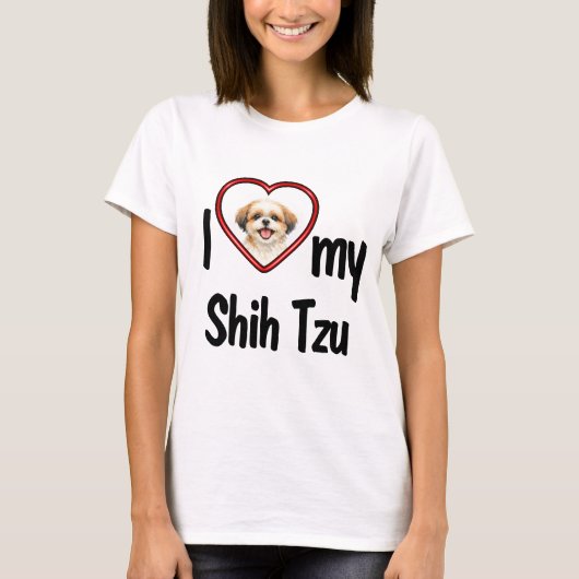 愛しい私のシーズー - かわいい赤いハートの犬の写真 Tシャツ (正面)
