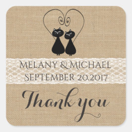 愛しおもしろいたラバ結婚ラの猫 スクエアシール