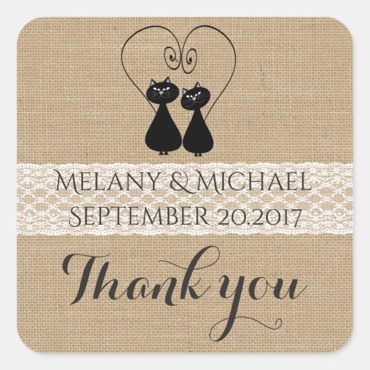 愛しおもしろいたラバ結婚ラの猫 スクエアシール (正面)