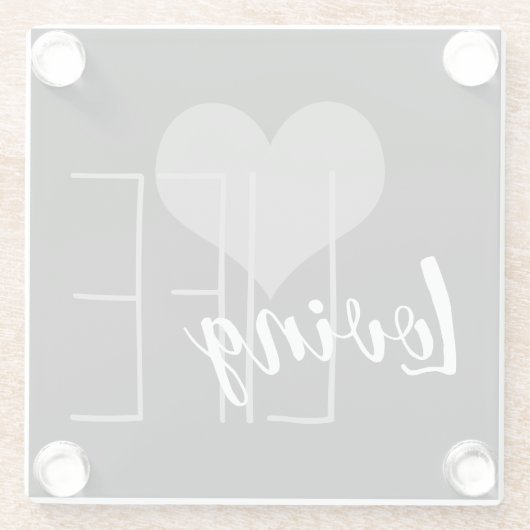 愛しかわいらした人生のレタリングとハート | ガラスコースター (裏面)