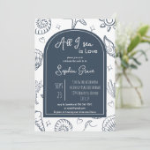 愛しか見えない ネイビーブルーの貝殻 落書き 招待状 (スタンド正面)