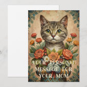 愛しているよ ママ - 母の日の花束を持つ猫 シーズンカード (正面/裏面)