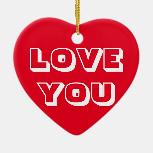 愛してよ赤モダン白はっきりした セラミックオーナメント (正面)