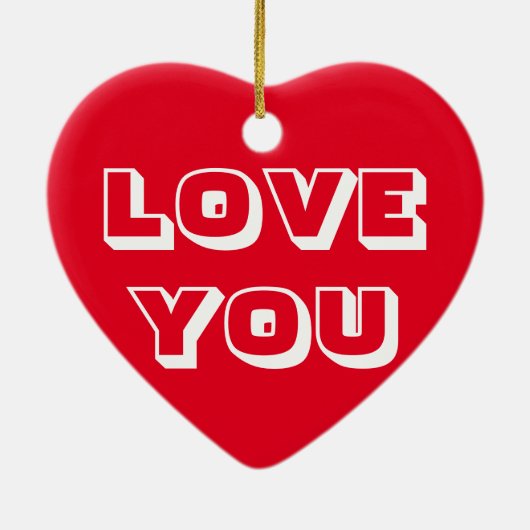愛してよ赤モダン白はっきりした セラミックオーナメント (裏面)