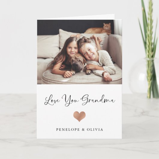 愛してるおばあちゃん | 手書きとハートの写真付き カード (正面)